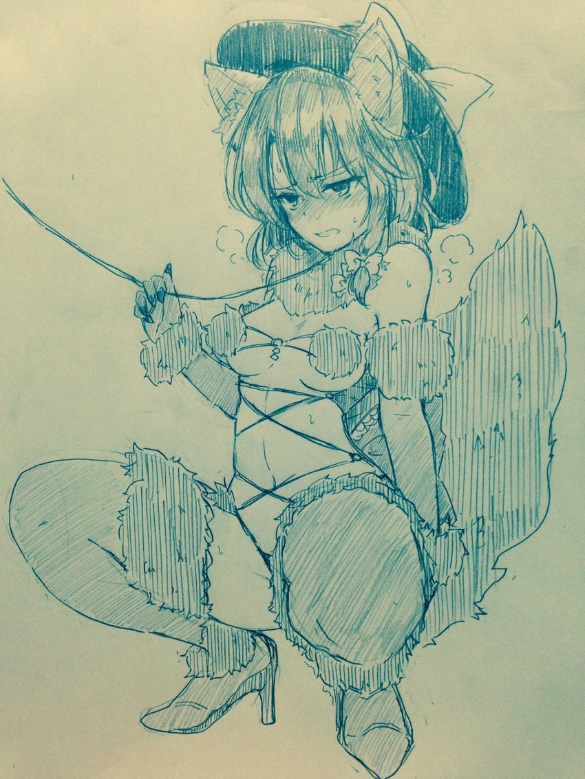Fate/Grand Order、Fate系列、东方Project 1名女孩 兽耳 不对称鬓发 脸红 蝴蝶结