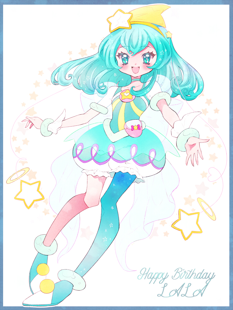 光之美少女、Star☆Twinkle 光之美少女、羽衣拉拉 (璀璨星河) 1名女孩 触角 水色瞳 水色发 边框