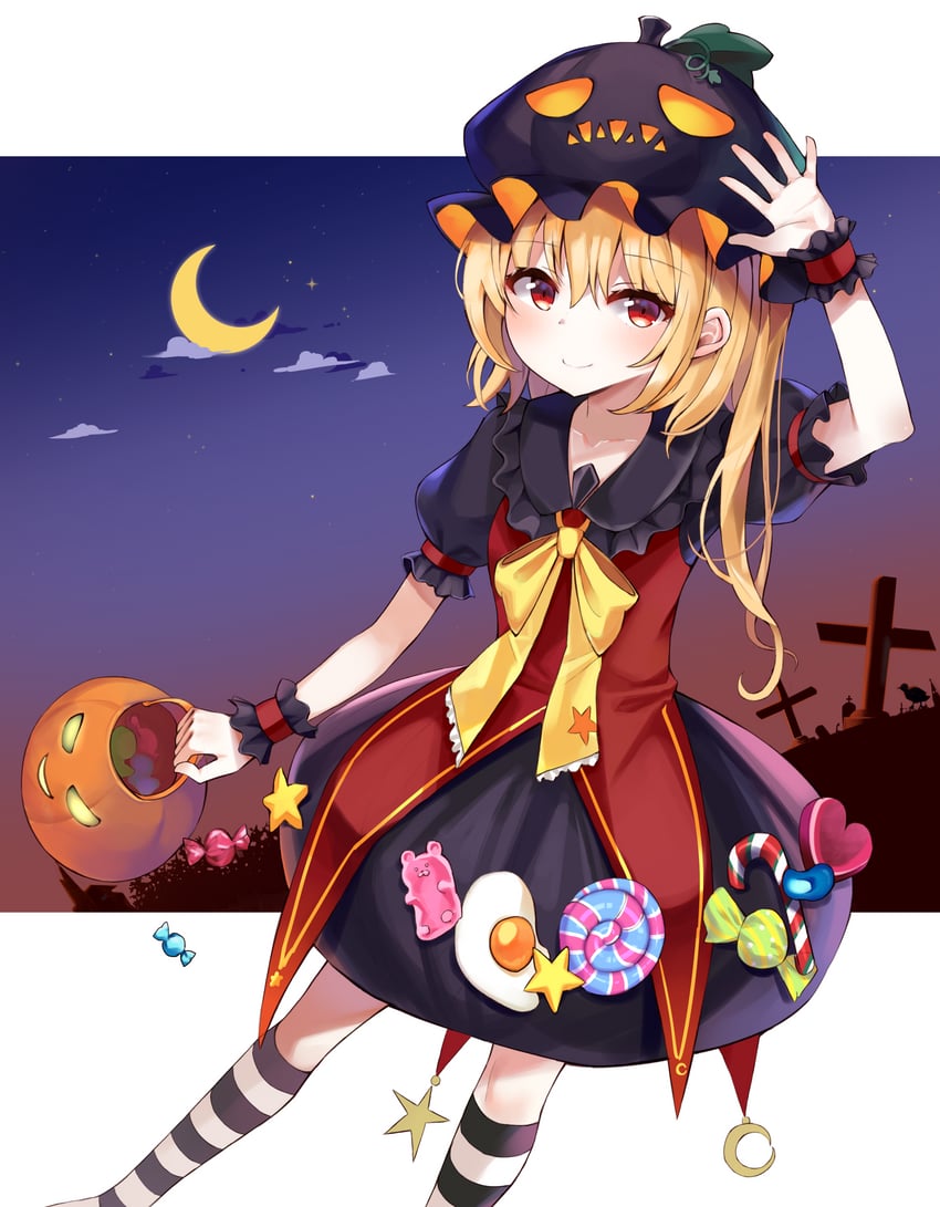 东方Project、芙兰朵露·斯卡蕾特 1名女孩 替换服装 替换头饰 黑色连衣裙 黑帽子