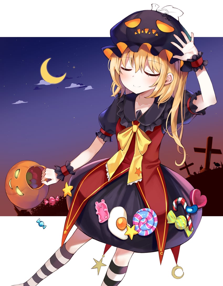 东方Project、芙兰朵露·斯卡蕾特 1名女孩 替换服装 替换头饰 黑色连衣裙 黑帽子