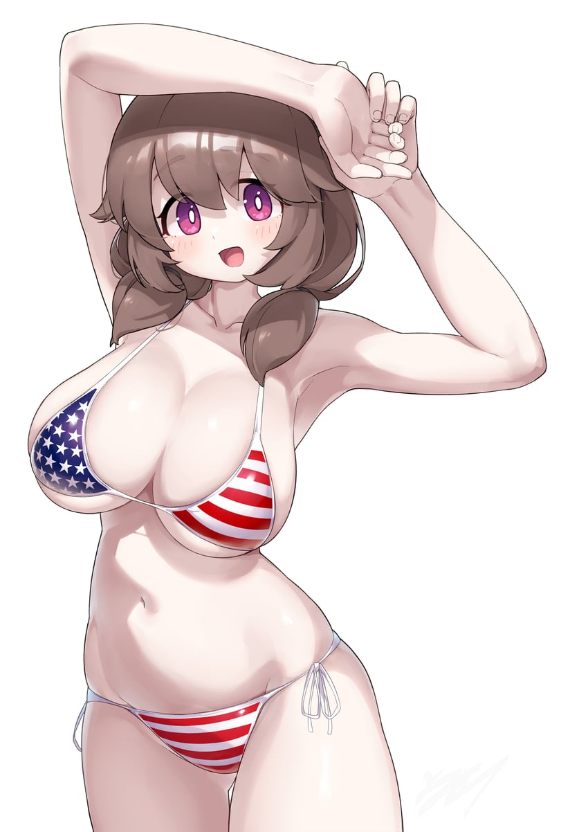原创 1名女孩 :D 美国国旗 星条旗比基尼 美国国旗印花