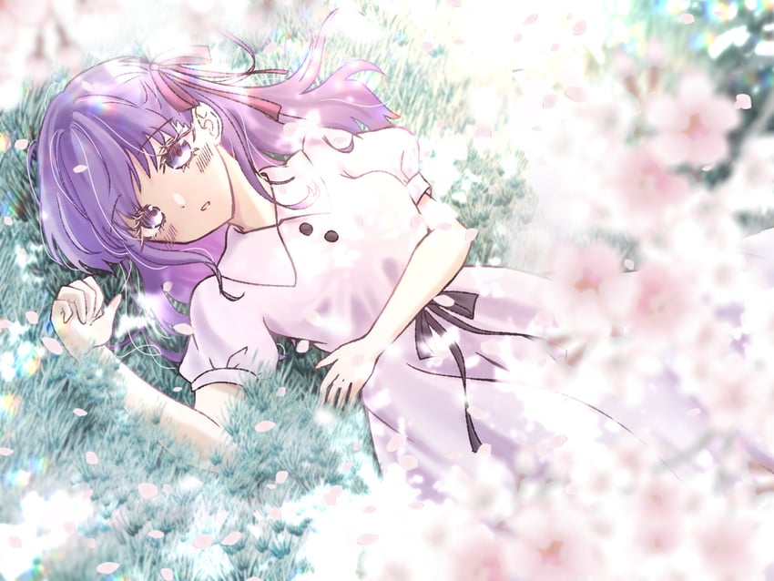 Fate/stay night、Fate系列、间桐樱 1名女孩 脸红 乳房 樱花 连衣裙