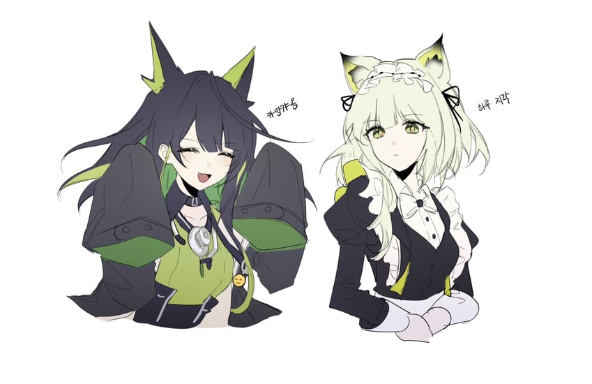 明日方舟、凯尔希 (明日方舟)、凯尔希 (女仆) (明日方舟) 2名女孩 兽耳毛 兽耳 黑发 黑色夹克