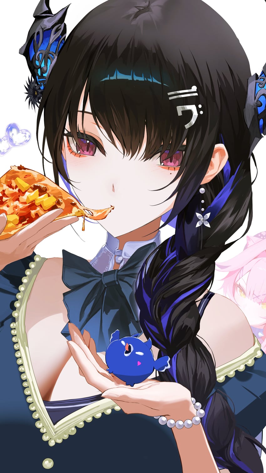 Hololive、Hololive英语、囚鸟 (Nerissa Ravencroft) 1名女孩 替换服装 黑色蝴蝶结 黑发 黑角