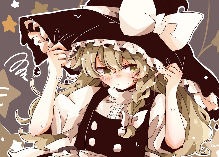 东方Project、雾雨魔理沙 1名女孩 围裙 后背蝴蝶结 黑帽子 黑色裙子