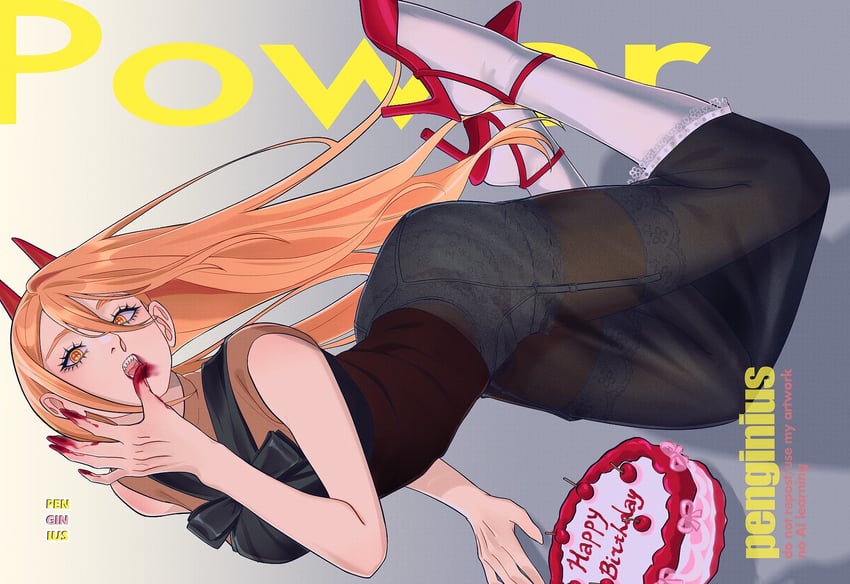电锯人、帕瓦 (电锯人) 1名女孩 替换服装 生日蛋糕 黑衬衫 黑色裙子