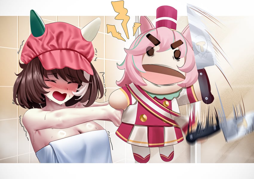 赛马娘、洛林进行曲 (赛马娘)、T头训练员 (赛马娘) 1名男孩 1名女孩 兽耳 裸臂 露肩