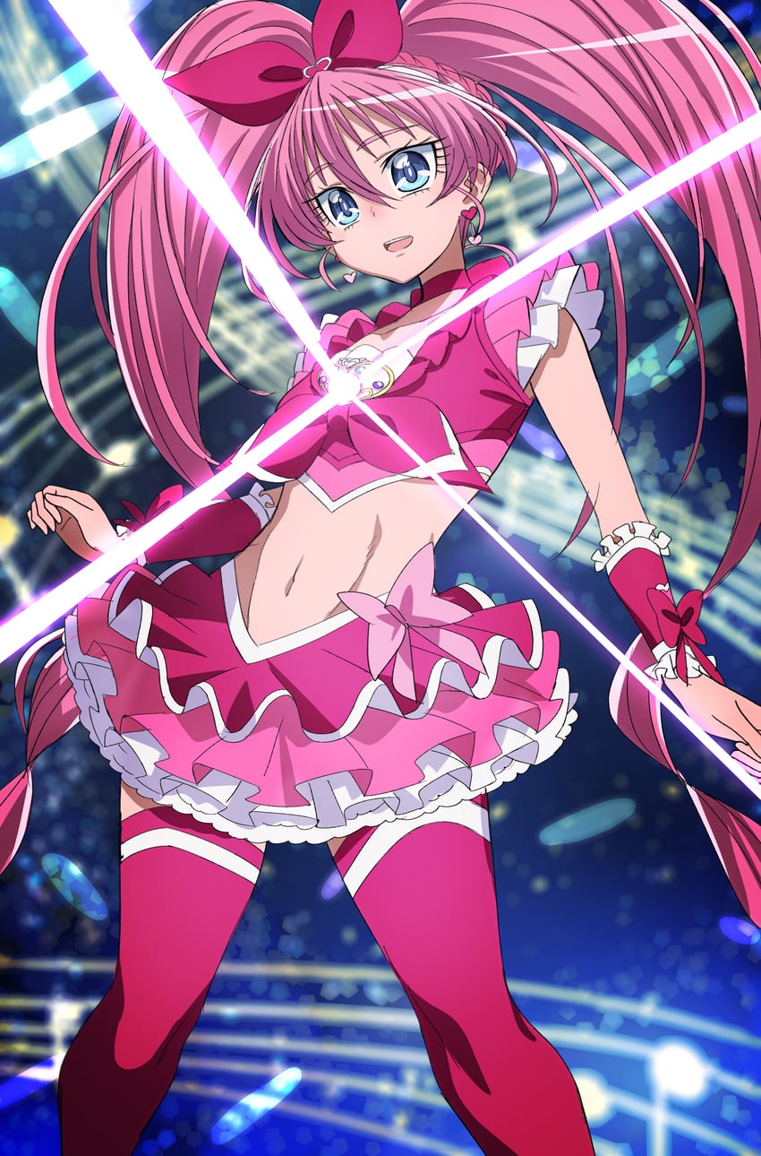 光之美少女、组曲光之美少女、旋律天使 1名女孩 护臂 露肩 蓝眼 蝴蝶结