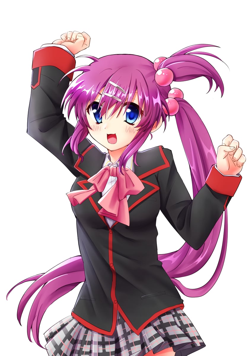 Little Busters!、三枝叶留佳 1名女孩 猫脸笑 :D 举手 黑色夹克