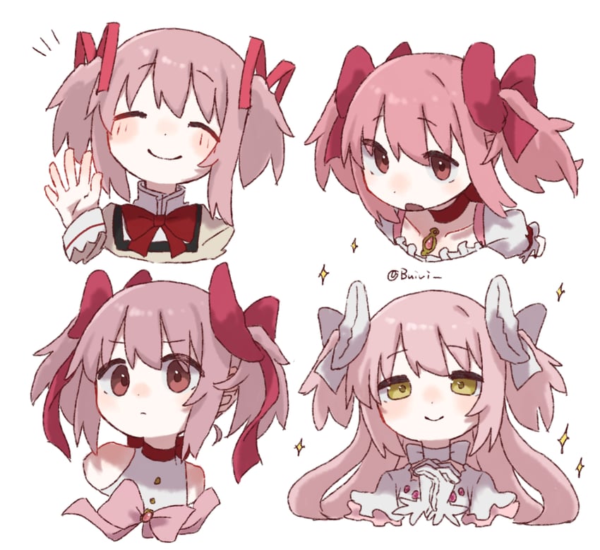 魔法少女小圆、魔法少女小圆：魔女之夜的回天、魔法少女小圆 4个女孩 露肩 脸红 腮红贴纸 蝴蝶结