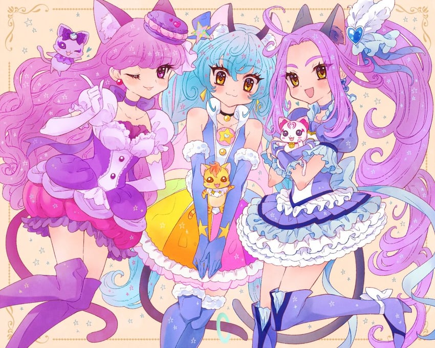 琪拉琪拉☆光之美少女 A La Mode、光之美少女、Star☆Twinkle 光之美少女 3人女子 兽耳 蓝色连衣裙 蓝发 靴子