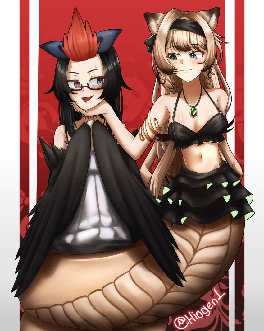 二次元插画 2名女孩 兽耳毛 兽耳 臂环 露肩