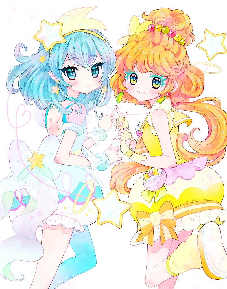 光之美少女、Star☆Twinkle 光之美少女、热带妆容！光之美少女 2名女孩 水色瞳 水色发 后背蝴蝶结 蝴蝶结