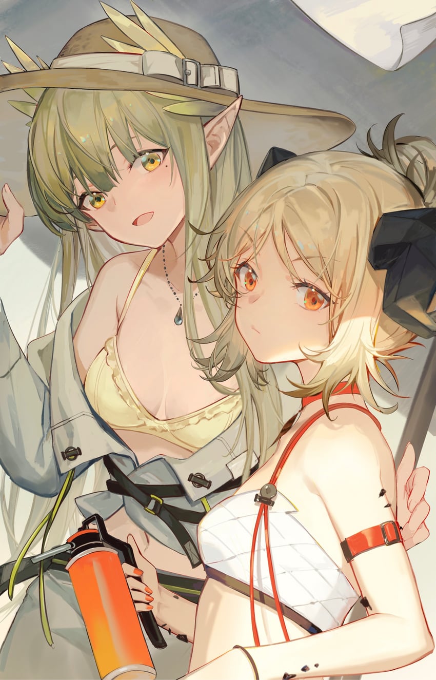 明日方舟、伊芙利特 (明日方舟)、伊芙利特 (晒痕) (明日方舟) 2名女孩 替换服装 臂带 露肩 比基尼