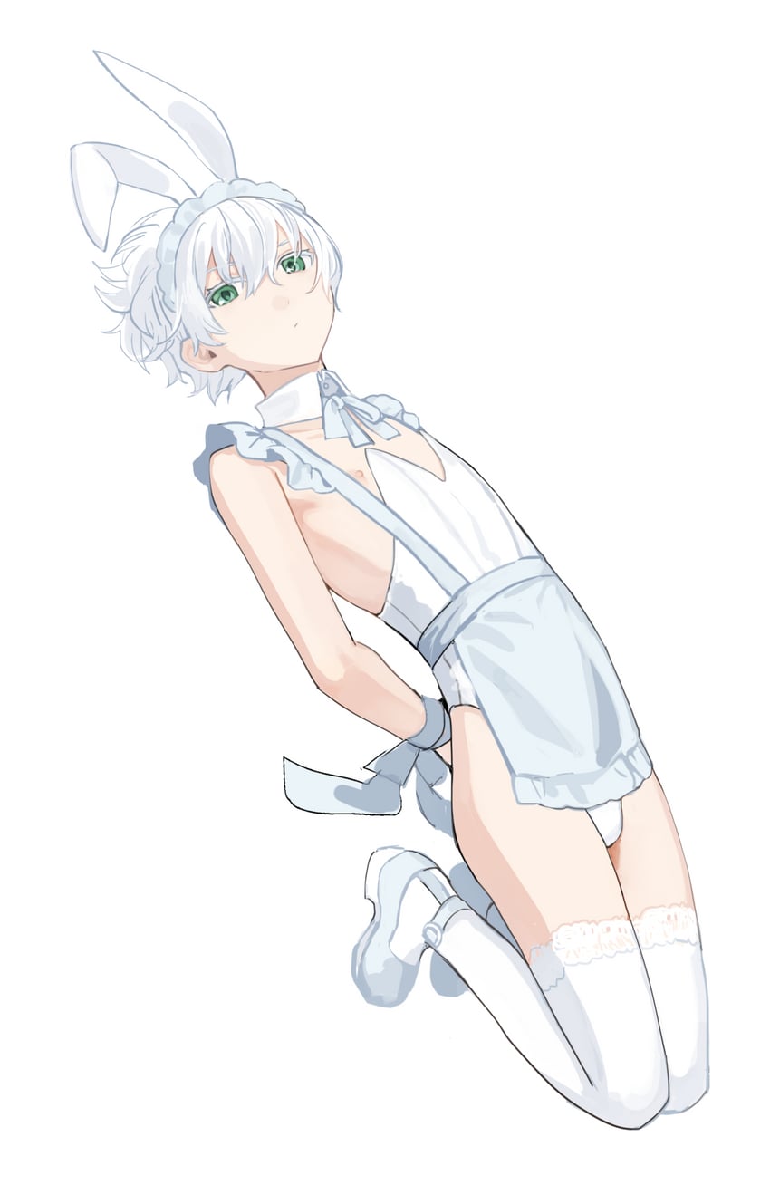 原创、白发男孩 (sunaba_(nczd5875)) 1名男孩 兽耳发箍 兽耳 围裙 腋窝褶皱
