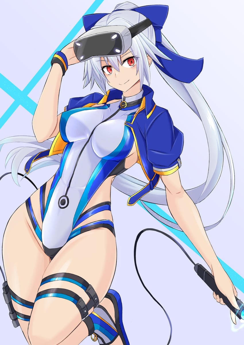 Fate/Grand Order、Fate系列、巴御前 (Fate) 1名女孩 蓝色蝴蝶结 蓝色夹克 蓝色连体泳衣 蝴蝶结