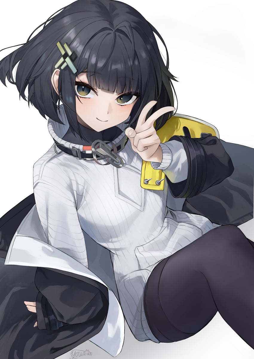 明日方舟、明日方舟：终末地、管理员 (明日方舟) 1名女孩 黑瞳 黑发 黑色夹克 黑色连裤袜
