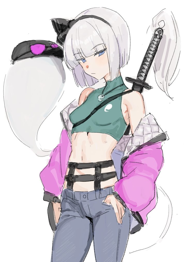 东方Project、魂魄妖梦、魂魄妖梦 (半灵) 1名女孩 替换服装 黑色发带 黑帽子 黑色丝带