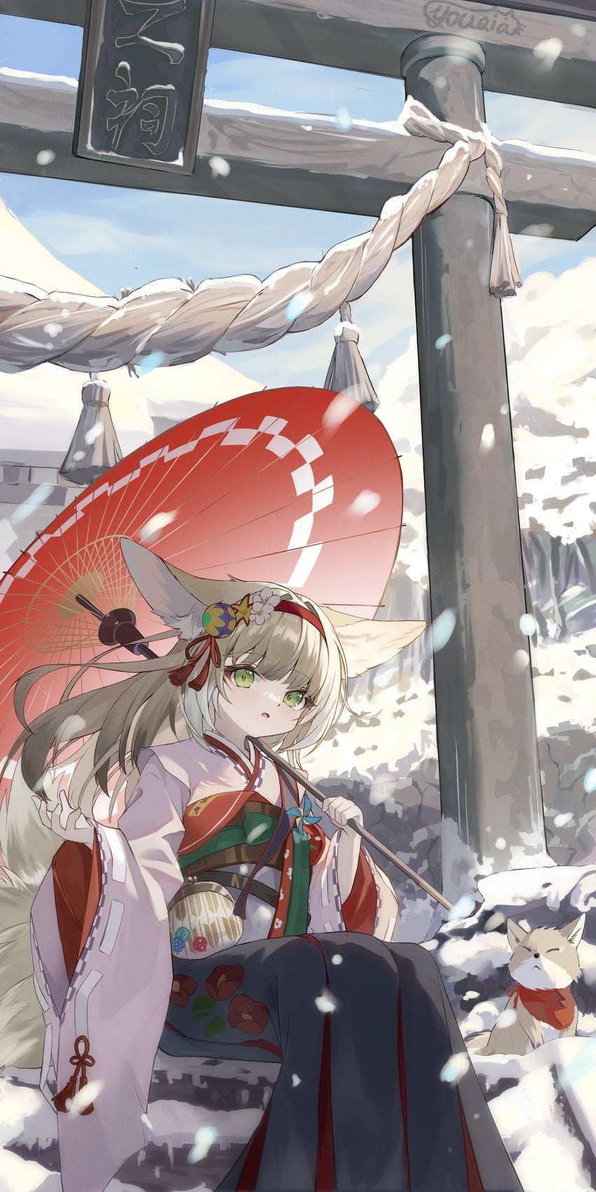 明日方舟、铃兰 (明日方舟)、铃兰 (雪晴) (明日方舟) 1名女孩 兽耳毛 兽耳 作者名 黑色袴