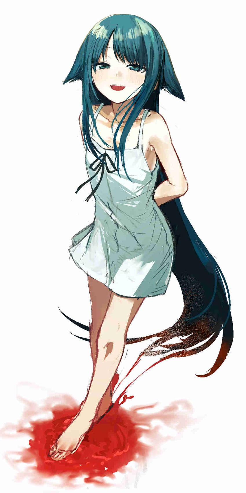 沙耶之歌、沙耶 (沙耶之歌) 1名女孩 赤脚 血 连衣裙 贫乳