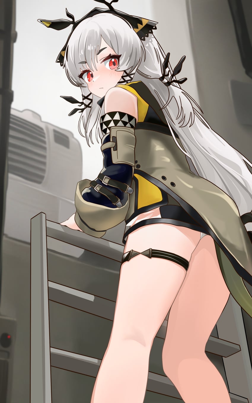 明日方舟、温蒂 (明日方舟) 1名女孩 裸腿 露肩 脸红 闭嘴