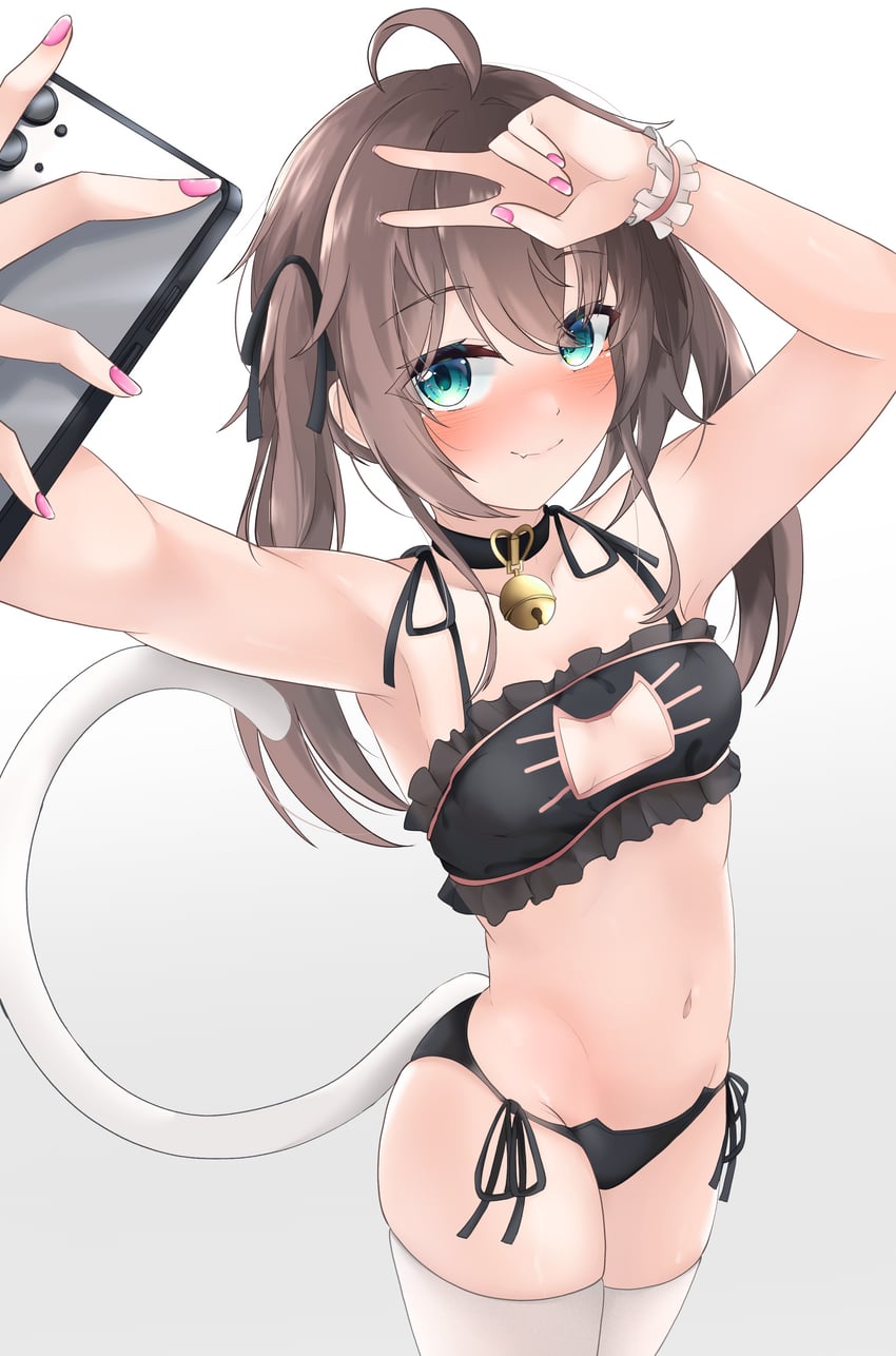 Hololive、夏色祭 1名女孩 呆毛 腋下 裸臂 铃铛