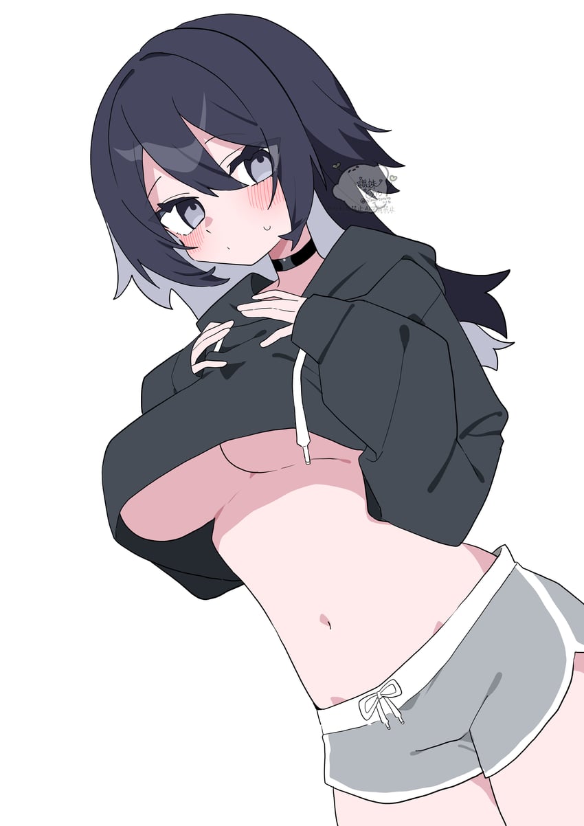 原创、早濑优香 (oimotororo1116) 1名女孩 黑发 黑色卫衣 脸红 乳房