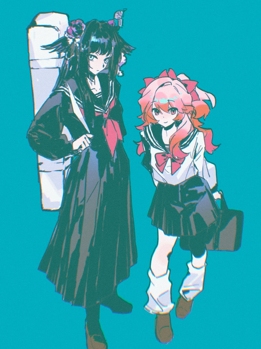 明日方舟、榛果 (明日方舟)、澪 (明日方舟) 2名女孩 替换服装 包 黑发 黑色水手服