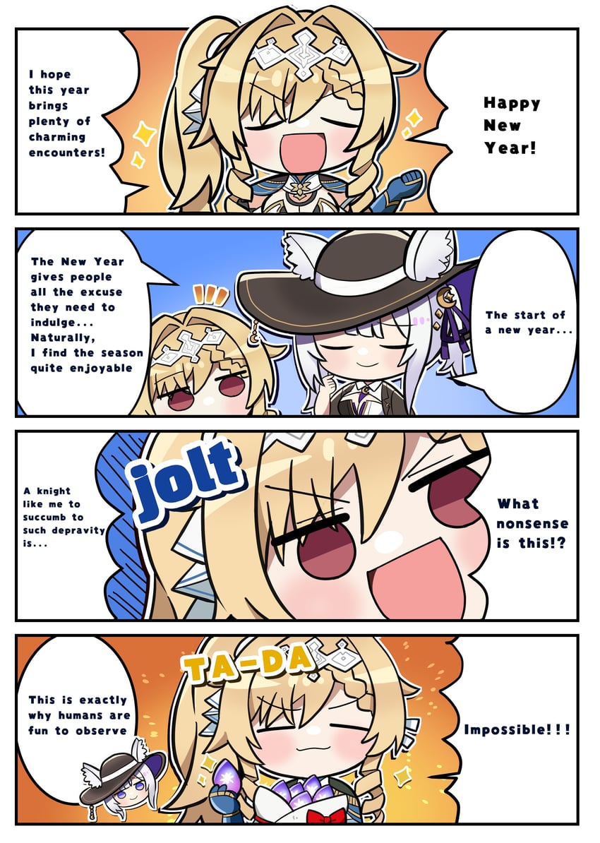 异界事务所、luna (outerplane)、tamamo no mae (outerplane) 2名女孩 四格漫画 兽耳 黑帽子 金发
