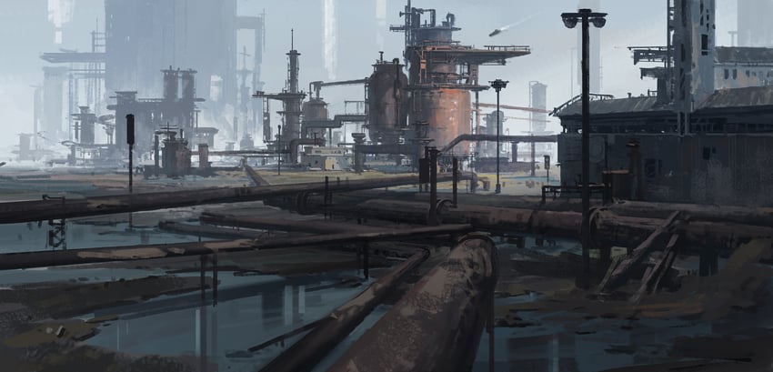 原创 建筑物 蒸馏塔 工业风 工业管道 灯柱