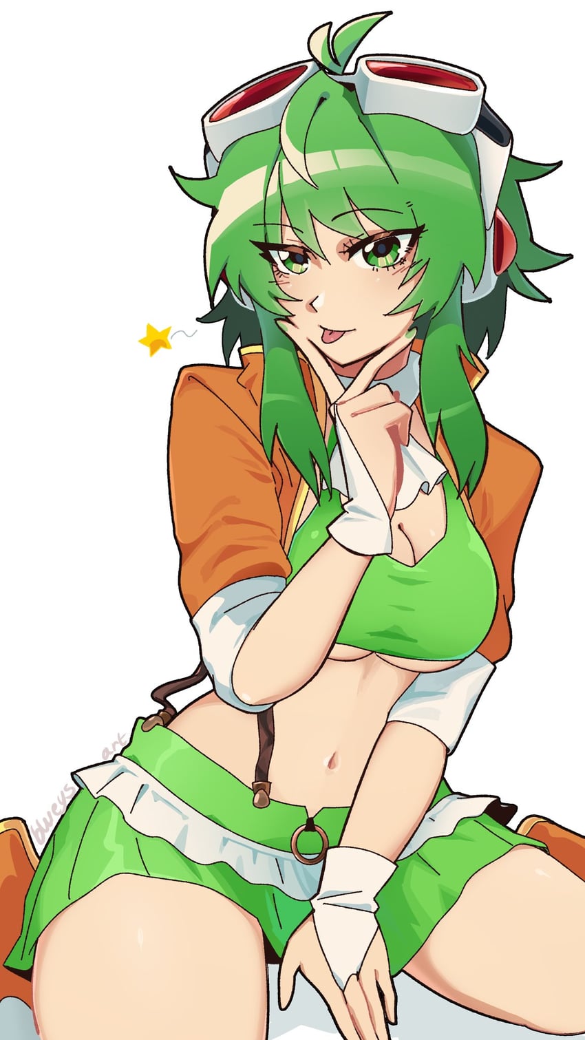 VOCALOID、GUMI、GUMI (V3 Megpoid) 1名女孩 呆毛 作者名 腿间 乳房