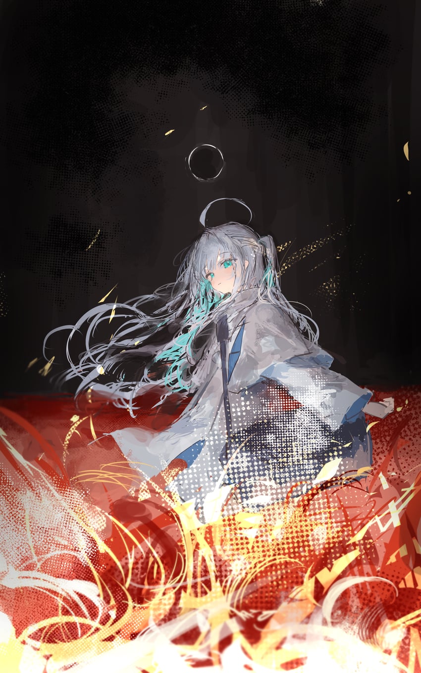 原创 1名女孩 呆毛 水色瞳 闭嘴 外套
