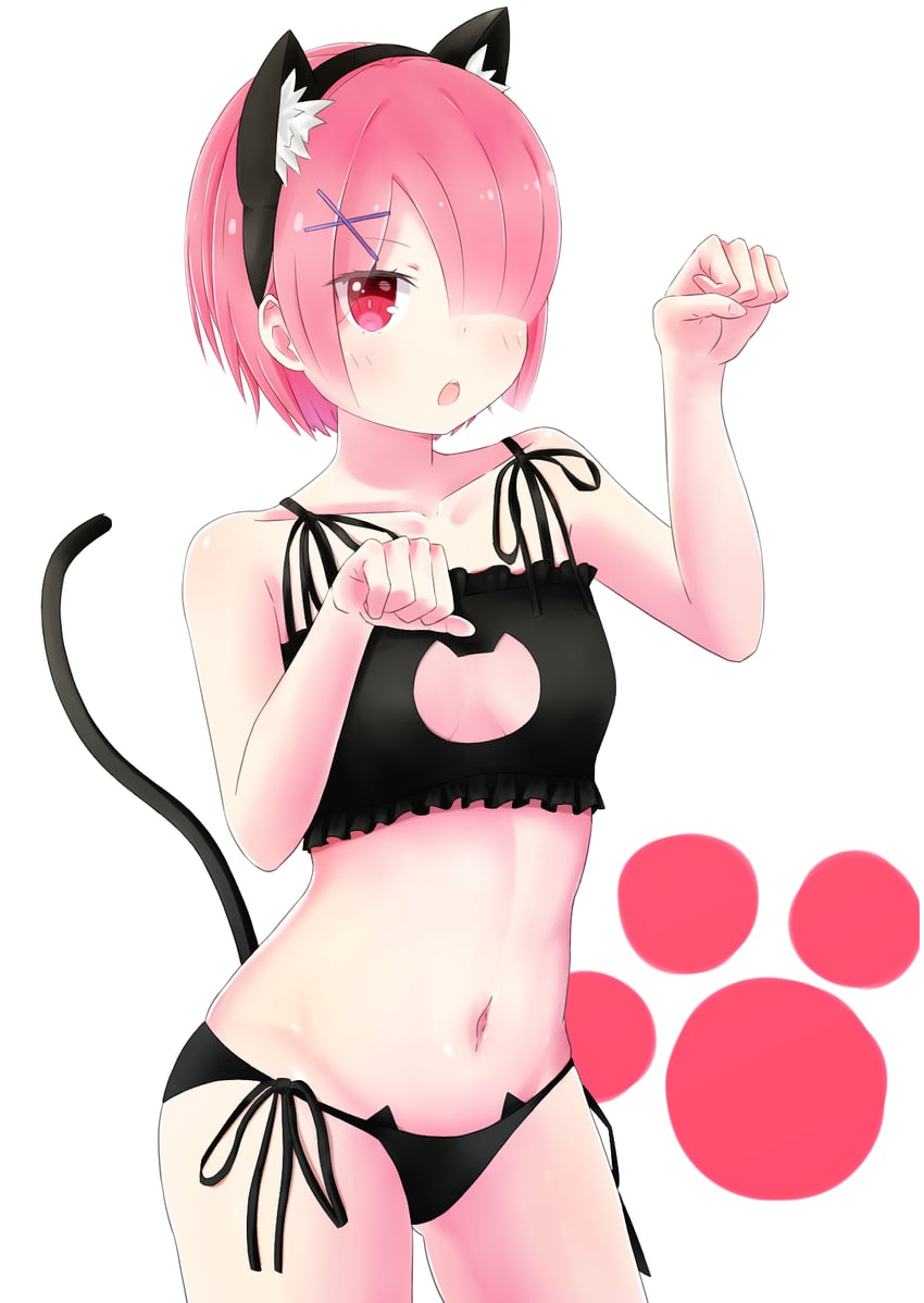 Re:从零开始的异世界生活、拉姆 (Re:Zero) 1名女孩 兽耳毛 兽耳发箍 兽耳 黑色文胸