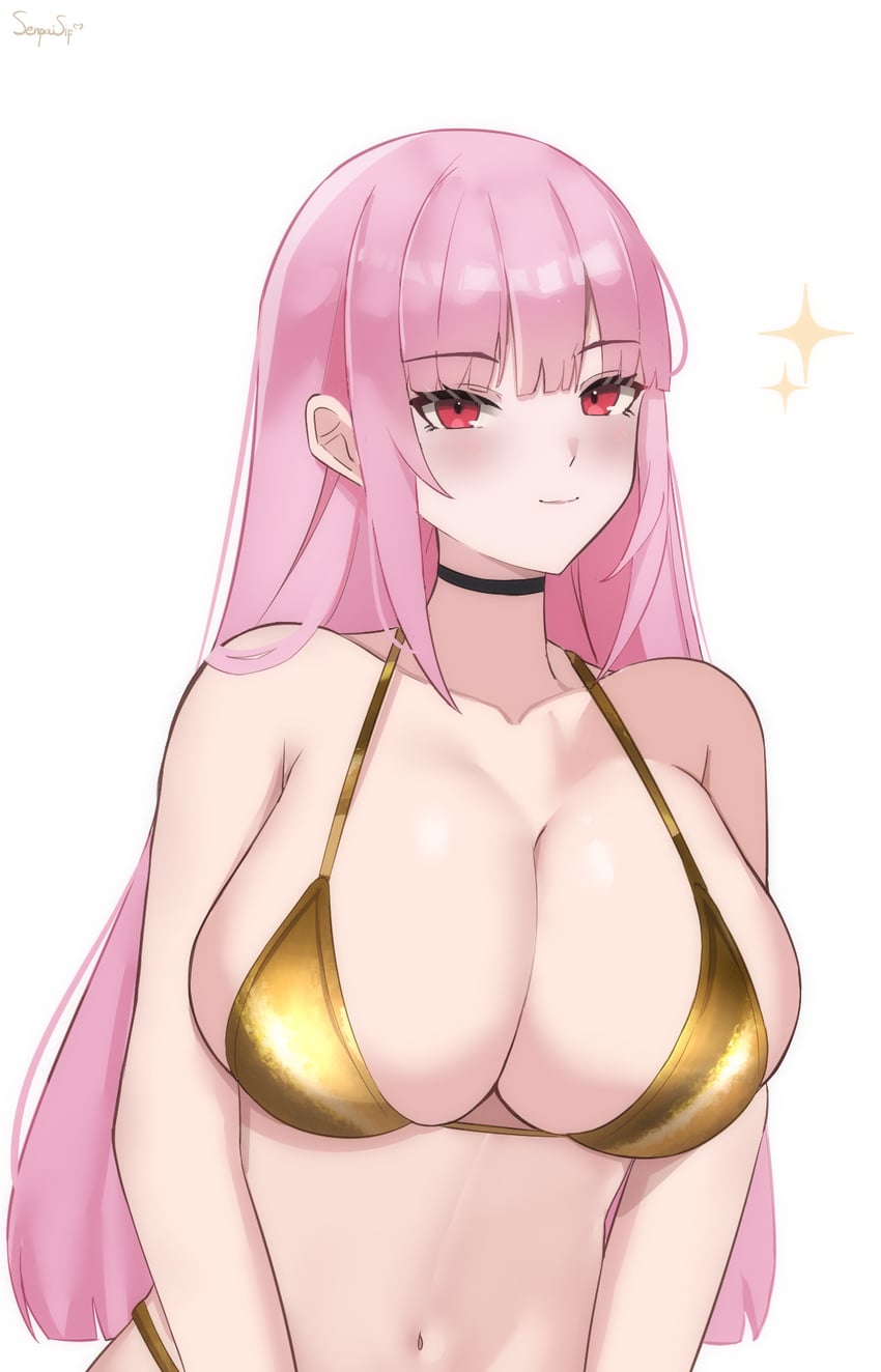 Hololive、Hololive英语、森美声 1名女孩 替换服装 比基尼 黑色项圈 乳房