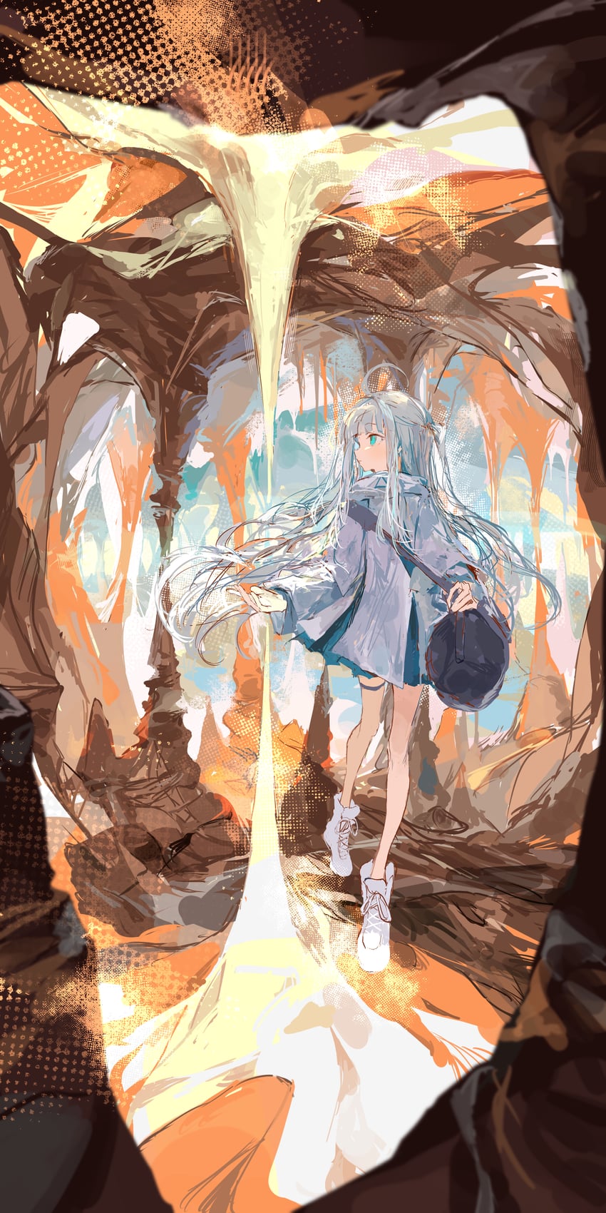 原创 1名女孩 呆毛 水色瞳 包 靴子