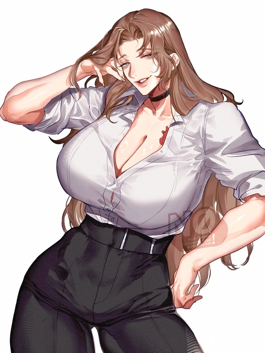 边狱公司、Project Moon、罗佳 (Project Moon) 1名女孩 黑色项圈 黑裤子 蓝眼 胸部纹身