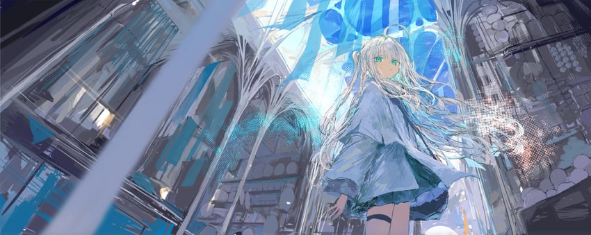 原创 1名女孩 呆毛 水色瞳 黑色裙子 脸红