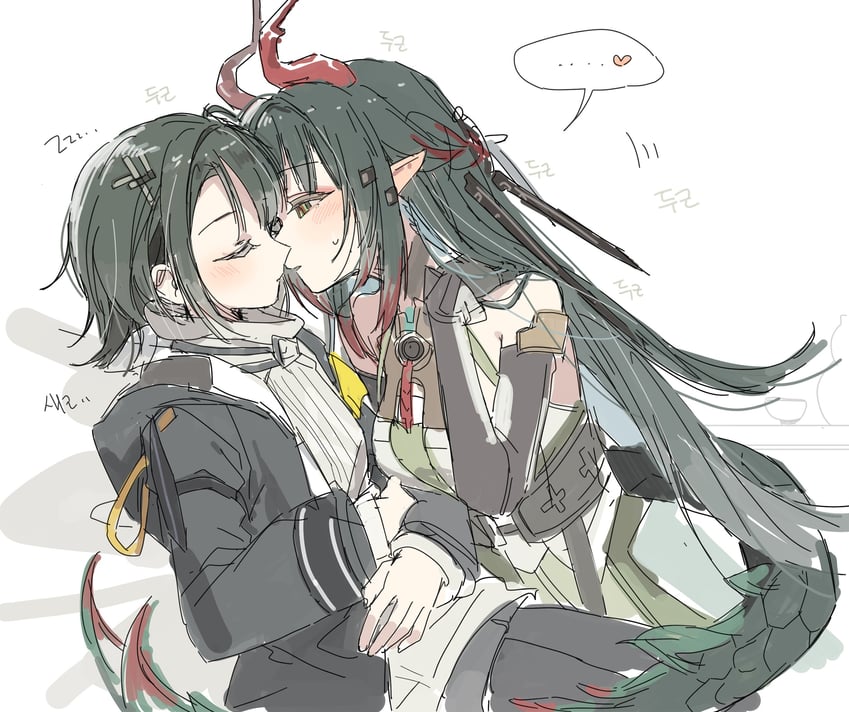明日方舟、明日方舟：终末地、管理员 (明日方舟) ... 2名女孩 黑色大衣 黑色手套 黑发