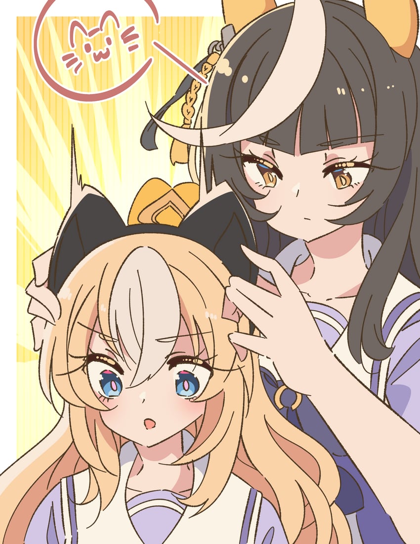 赛马娘、嘉实光 (赛马娘)、杜兰朵 (赛马娘) 2名女孩 兽耳 黑发 金发 蓝眼