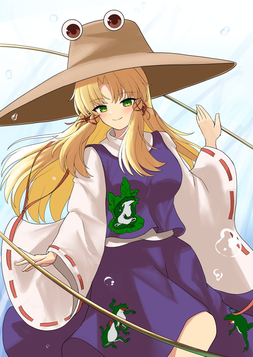 东方Project、泄矢诹访子 1名女孩 发型长度变动 (更长) 动物花纹 金发 帽子上的眼睛