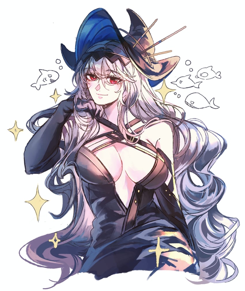 明日方舟、歌蒂 (明日方舟)、斯卡蒂 (明日方舟) 1名女孩 改装服装 黑色手套 乳房 及肘手套