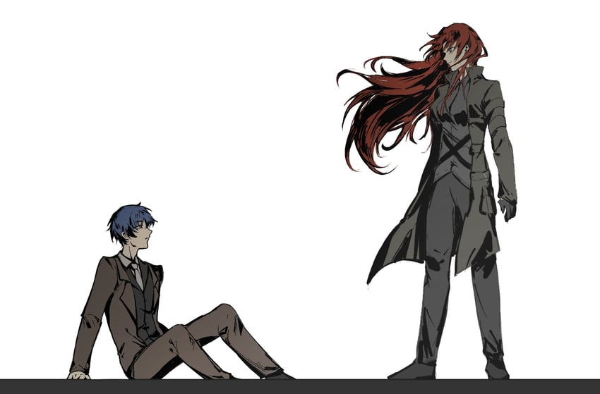 Fate/stay night、Fate系列、废墟图书馆 1名男孩 1名女孩 你就是我的御主吗 手臂支撑 蓝发