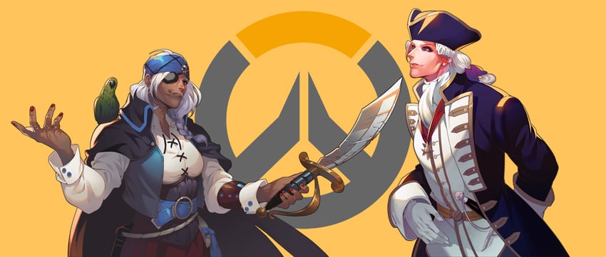 守望先锋、安娜 (守望先锋)、corsair ana 2名女孩 阿斯科特领巾 腰带 黑色大衣 蓝色皮带