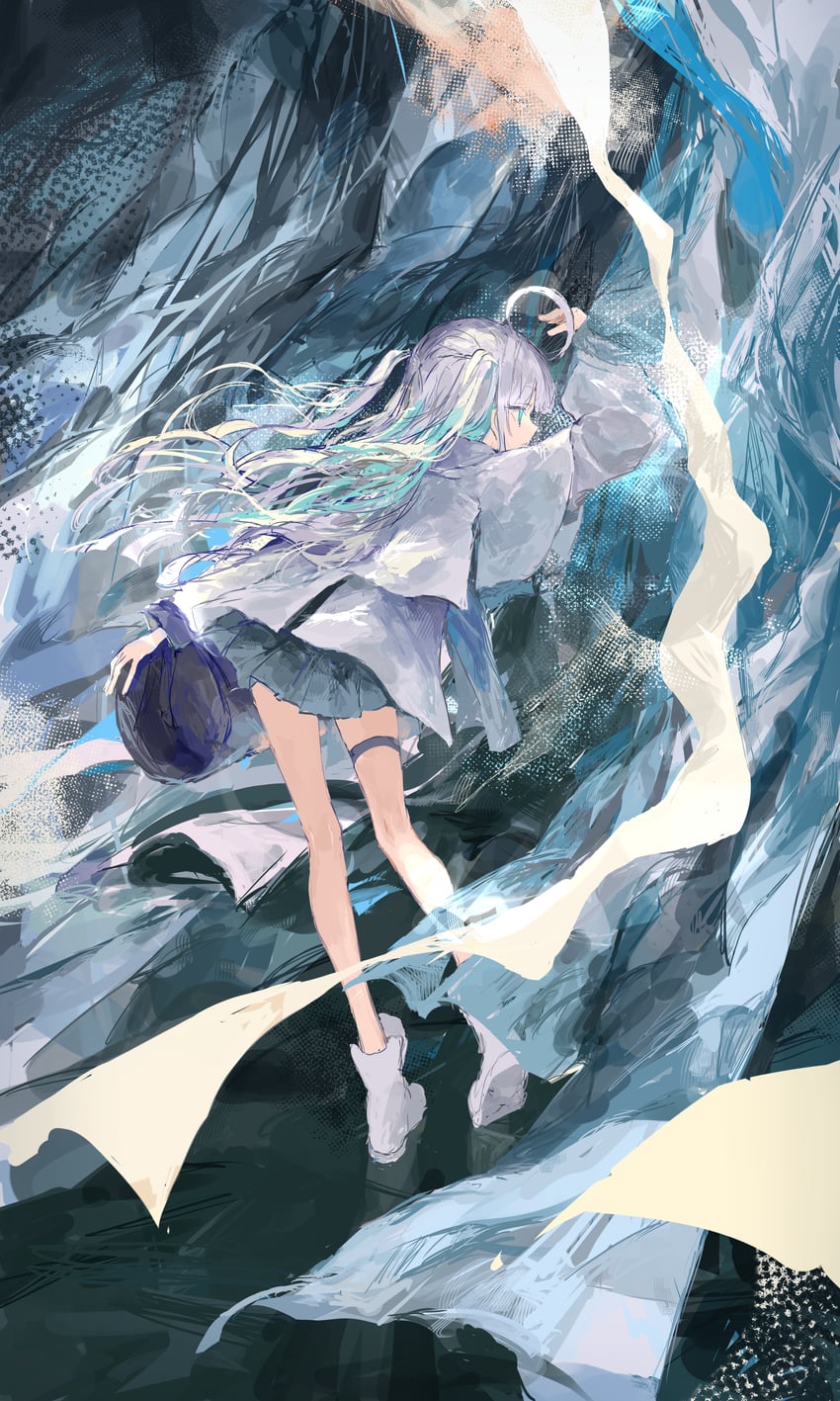 原创 1名女孩 呆毛 水色瞳 举手 包