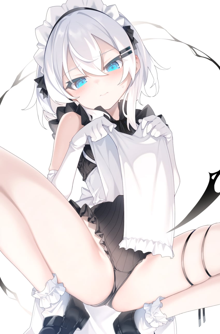 原创、苹果酱 1名女孩 黑色紧身连体衣 黑鞋 蓝眼 折口短袜