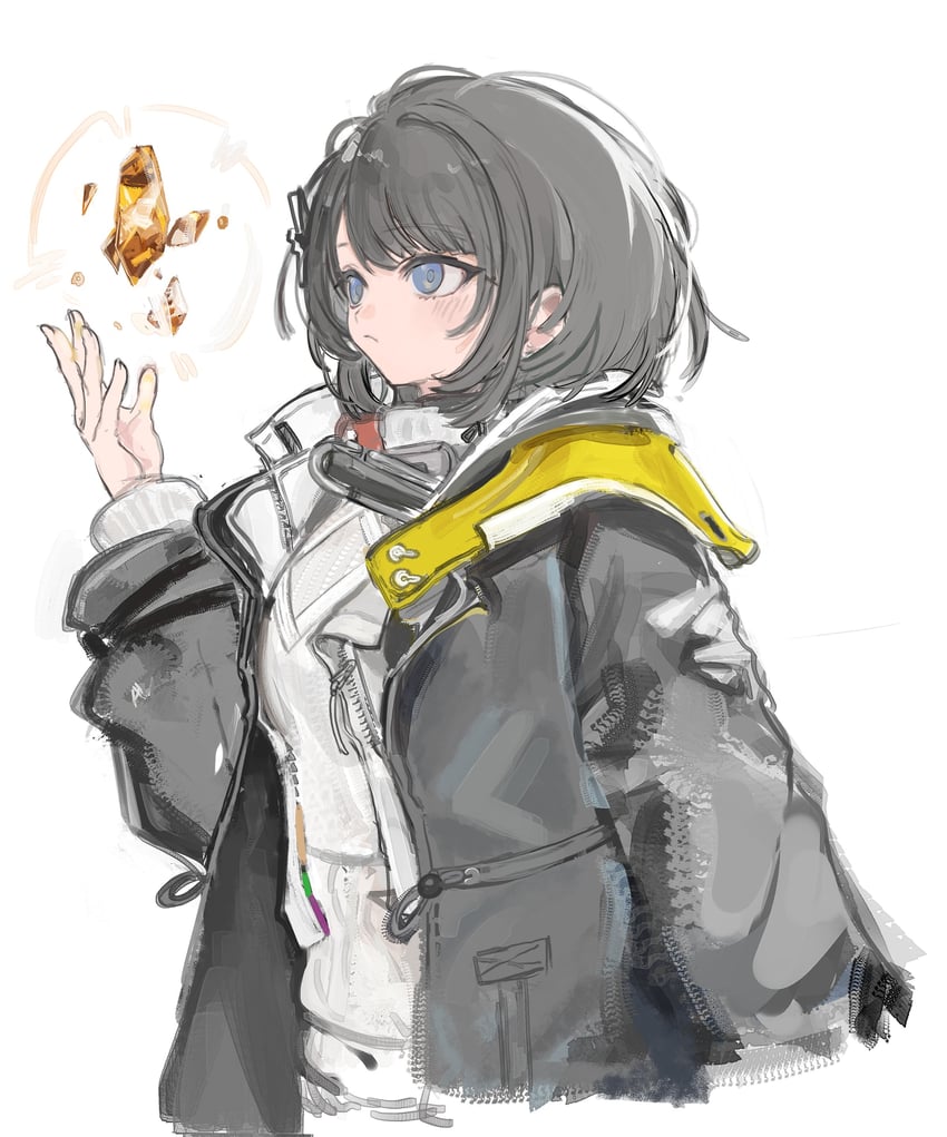 明日方舟、明日方舟：终末地、管理员 (明日方舟) 1名女孩 黑色大衣 黑发 蓝眼 闭嘴