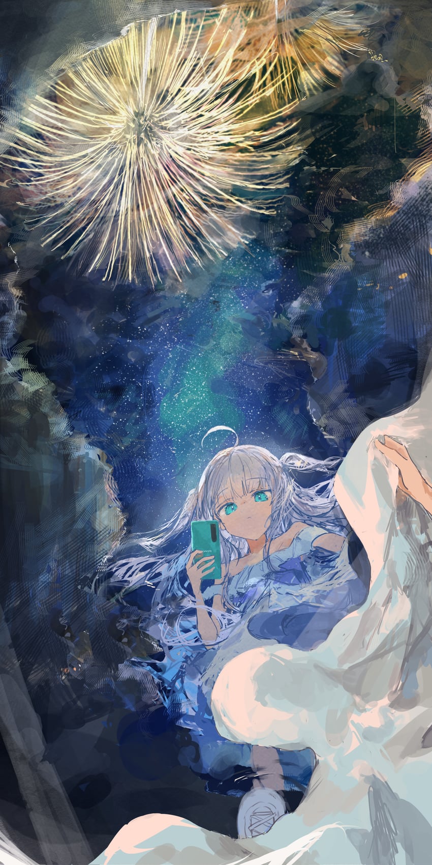 原创 1名女孩 呆毛 水色瞳 露肩 靴子