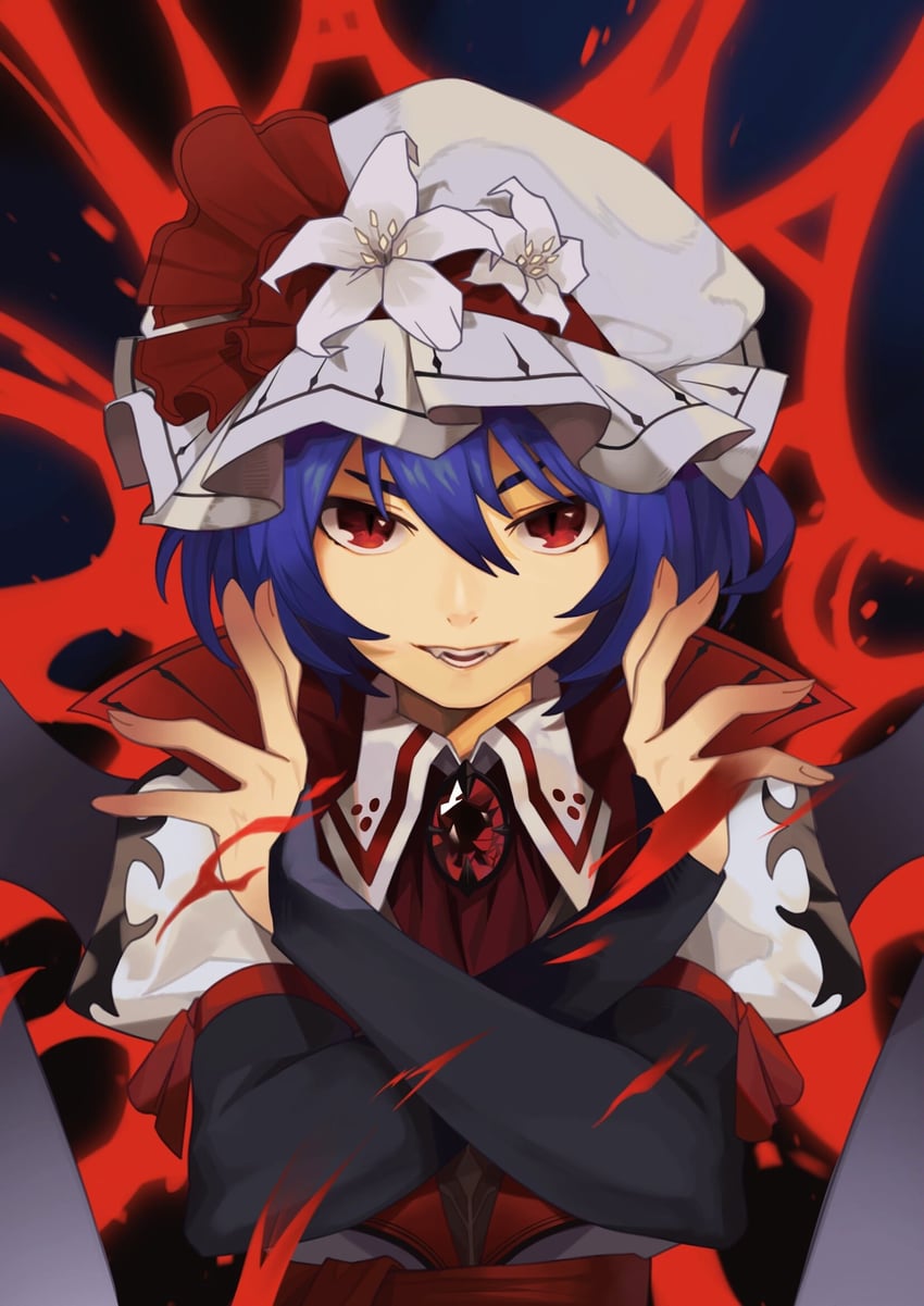 红魔城传说、东方Project、蕾米莉亚·斯卡蕾特 1名女孩 替换服装 蓝发 胸针 有领衬衫
