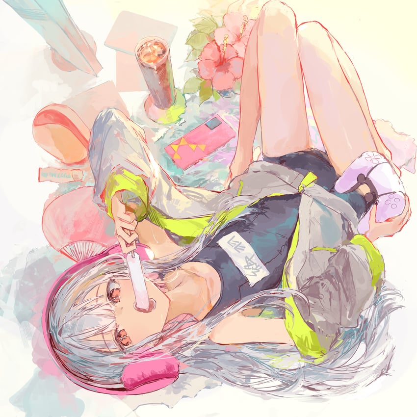 原创 1名女孩 控制器/手柄 进食 贫乳 花