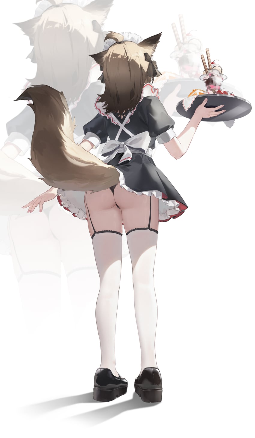 明日方舟、刻刀 (明日方舟) 1名女孩 兽耳 屁股 后背蝴蝶结 黑色蝴蝶结